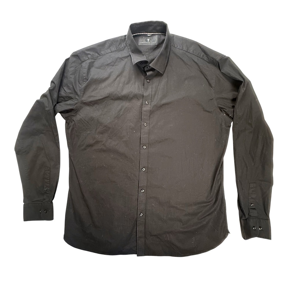 American Tall Mens 2XL Tall Black Button Down Long Sleeve Stretch Shirt‎ 2XL/T
